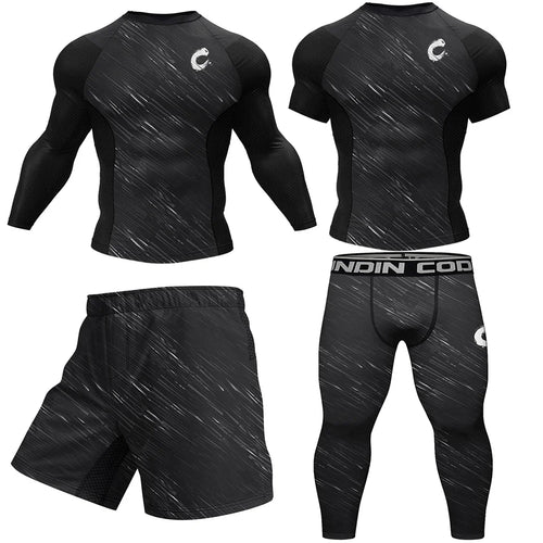 Cody Lundin 4 Pcs/Set Jiu Jitsu Rashguards MMA T-Shirt+Shorts Boxing Grappling Spats Bjj Rash Guard for Men Compression Jerseys